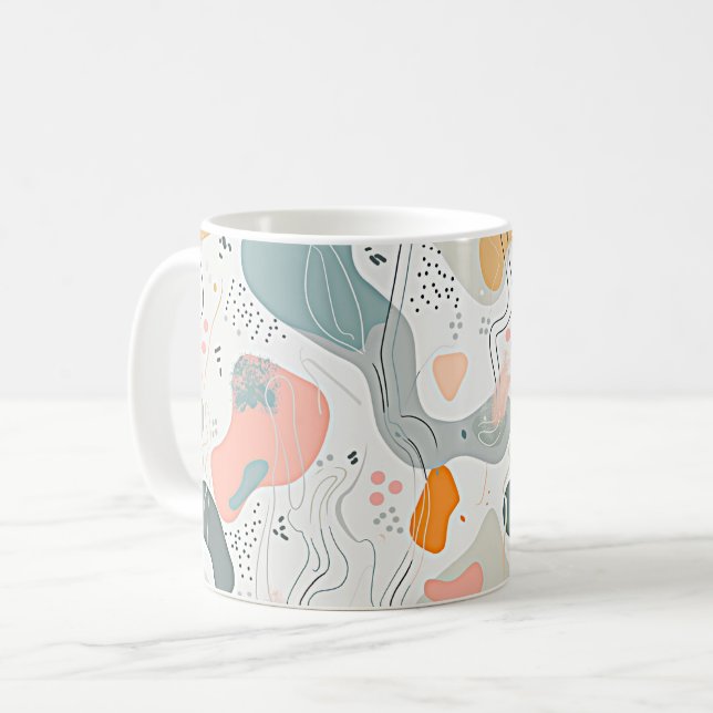 Nahtlose Muster-Memphis-Stil-Design, weißer Hinter Kaffeetasse (Vorderseite Links)
