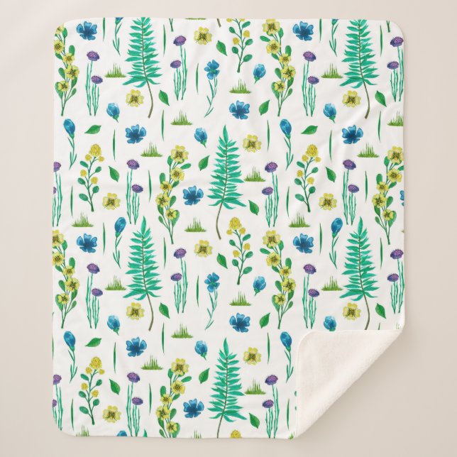 Nahtlose Muster mit Farn und Blume Sherpadecke (Vorderseite)