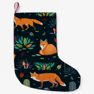 Nahtlose Muster mit Füchsen, Bäumen, Blätter, Mush Kleiner Weihnachtsstrumpf