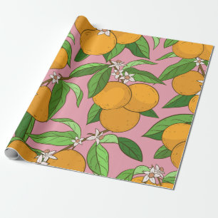 Nahtlose Muster mit Orangen, Blätter, weißen Blume Geschenkpapier