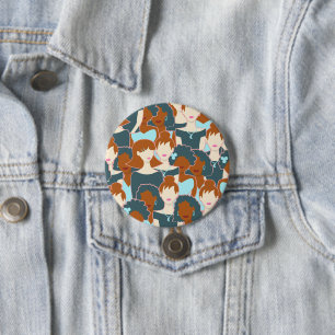 Nahtlose Muster mit schwarzen Mädchen und weißen M Button