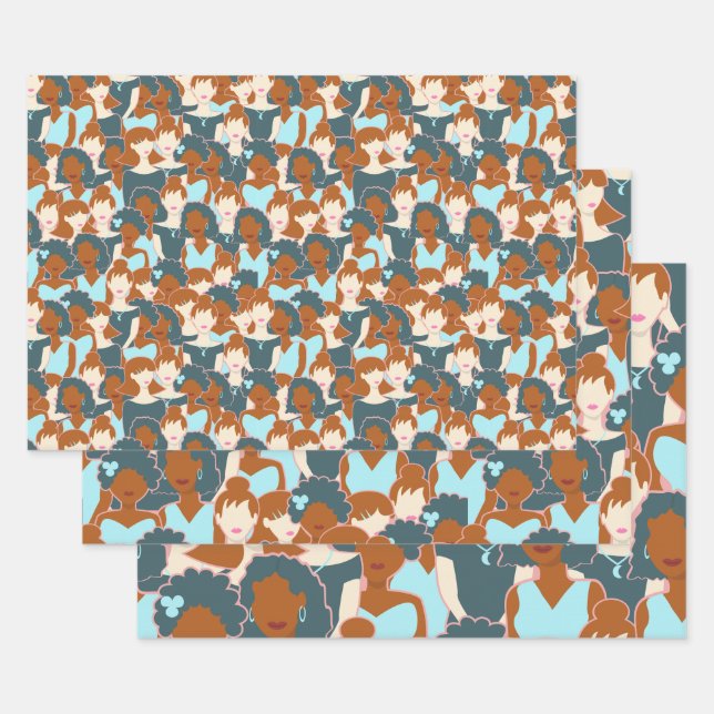 Nahtlose Muster mit schwarzen Mädchen und weißen M Geschenkpapier Set (Set)