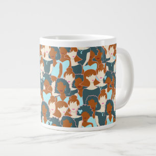 Nahtlose Muster mit schwarzen Mädchen und weißen M Jumbo-Tasse