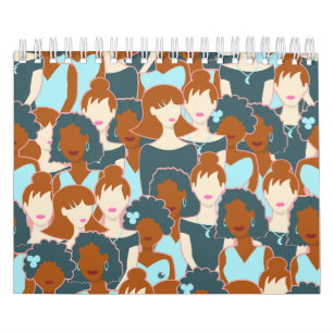 Nahtlose Muster mit schwarzen Mädchen und weißen M Kalender