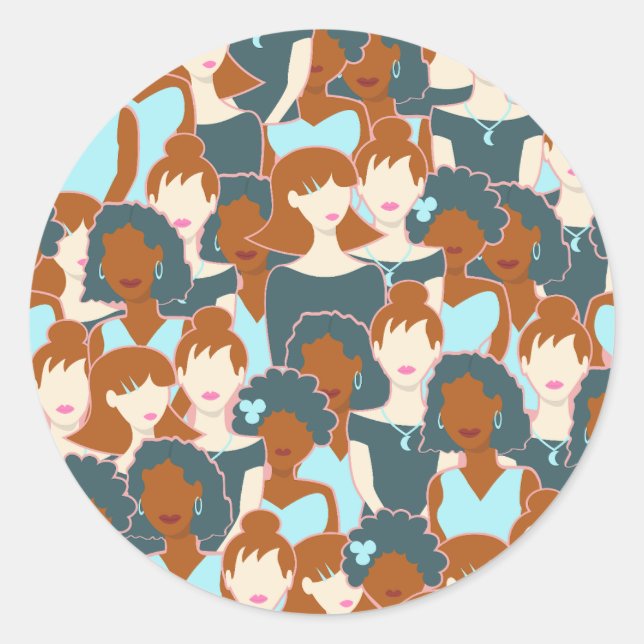 Nahtlose Muster mit schwarzen Mädchen und weißen M Runder Aufkleber (Vorderseite)