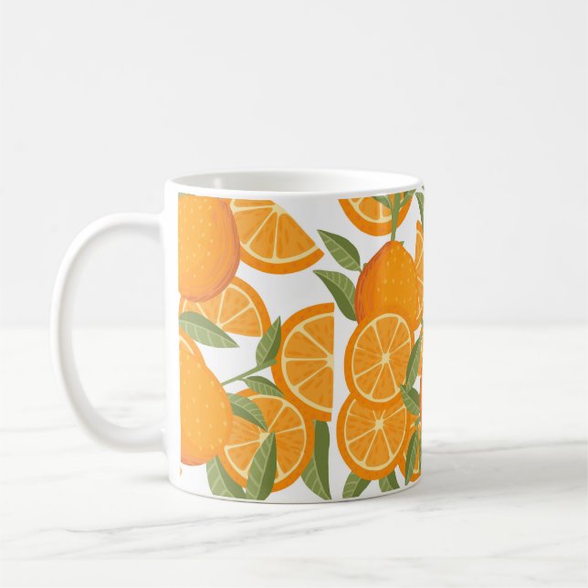 Nahtlose Muster orangefarbener Zitrusfrüchte, die Kaffeetasse (Links)