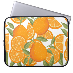 Nahtlose Muster orangefarbener Zitrusfrüchte, die Laptopschutzhülle