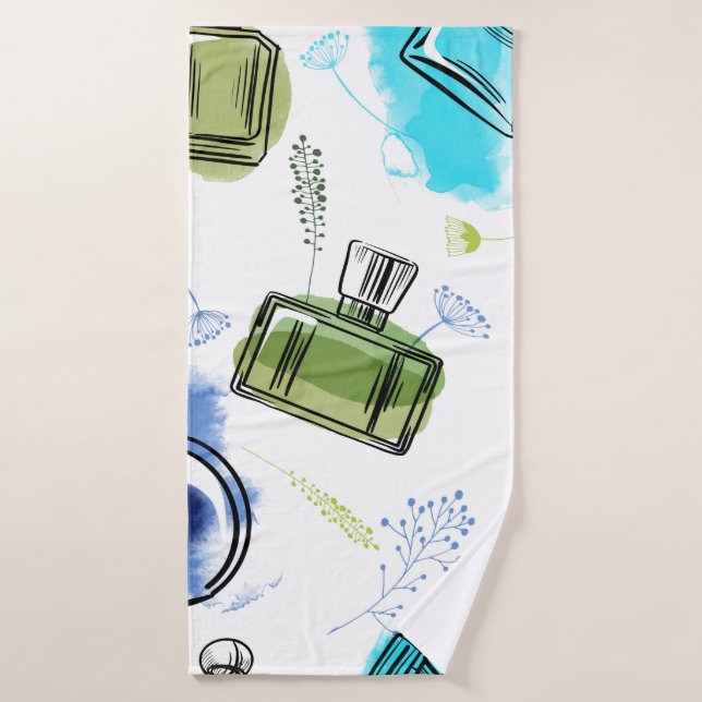 Nahtlose Muster Parfflasche und Aquarelltext Badehandtuch (Badehandtuch)