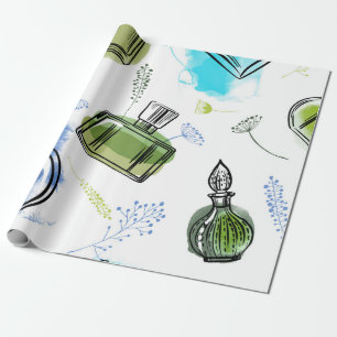 Nahtlose Muster Parfflasche und Aquarelltext Geschenkpapier