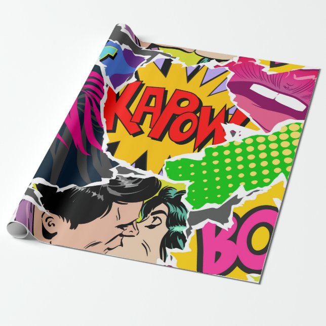 Nahtlose Muster Pop Art Comic Stil. Collage of Geschenkpapier (Ungerollt)