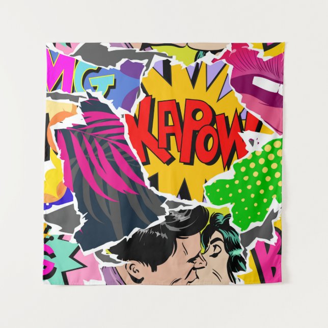 Nahtlose Muster Pop Art Comic Stil. Collage of Wandteppich (Vorderseite)