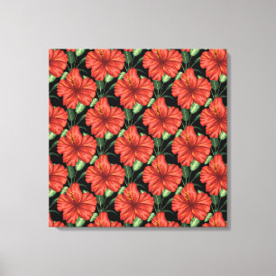 Nahtlose Muster Tropisch rote Blume grüne Blätter Leinwanddruck