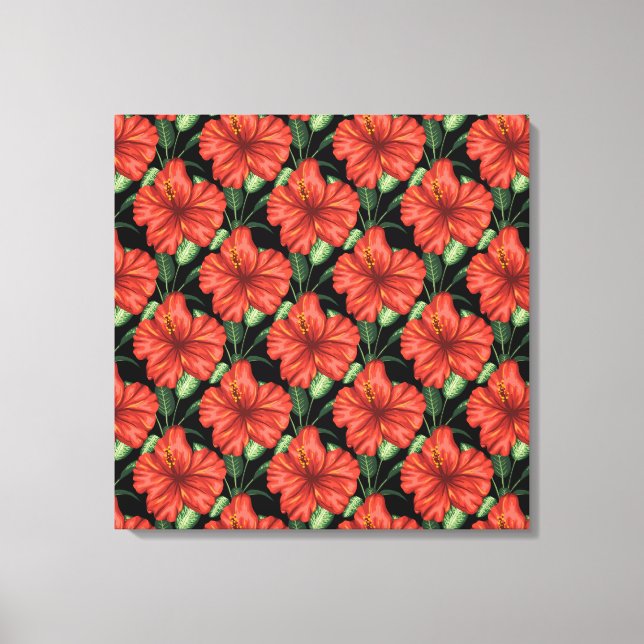 Nahtlose Muster Tropisch rote Blume grüne Blätter Leinwanddruck (Vorderseite)