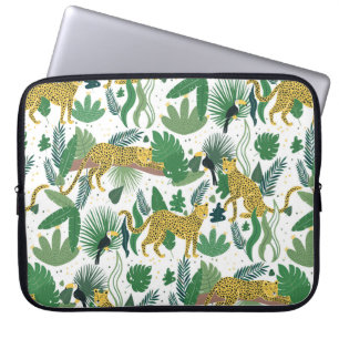 Nahtlose Muster von Leoparden im Dschungel. Sommer Laptopschutzhülle