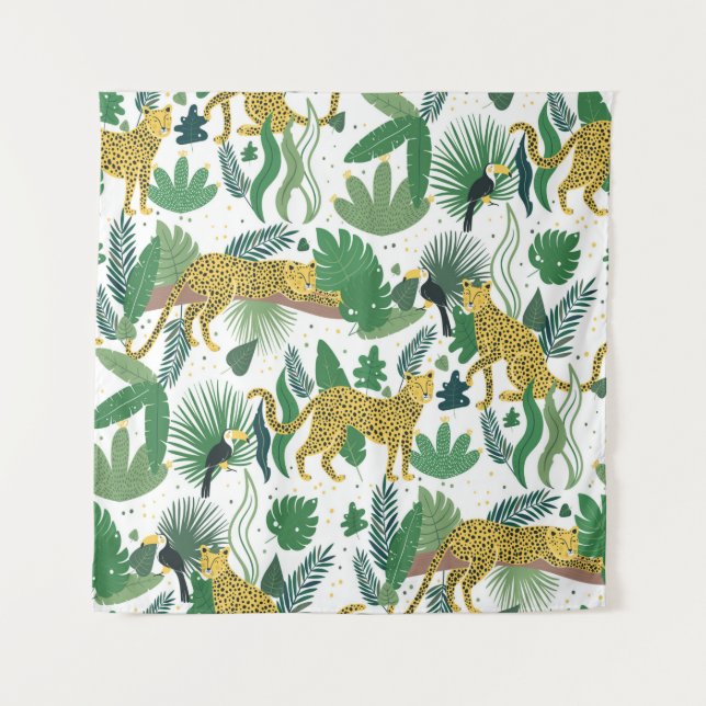 Nahtlose Muster von Leoparden im Dschungel. Sommer Wandteppich (Vorderseite)