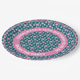 Nahtlose Muster von Schmetterlingen und rosa Blume Pappteller