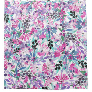 Nahtlose Muster von violetten Blumen und Beeren,bl Duschvorhang