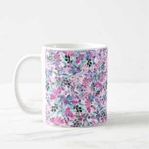 Nahtlose Muster von violetten Blumen und Beeren,bl Kaffeetasse