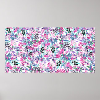 Nahtlose Muster von violetten Blumen und Beeren,bl Poster