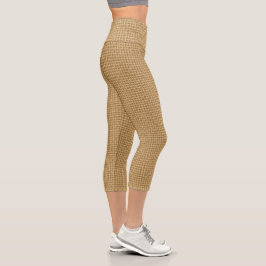 Nahtlose natürliche Jute-Juteleinwand-StofftexturP Capri Leggings