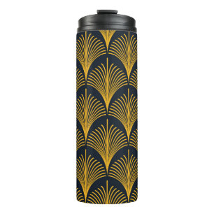 Nahtlose Neonorange Vintage Deko Pfauenfische Thermosbecher