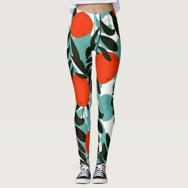 Nahtlose Orange Fruchtgarten Print Leggings (Vorderseite)