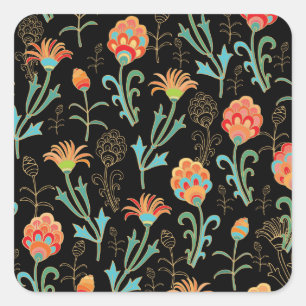 Nahtlose orientalische Flora Elegante Quadratischer Aufkleber