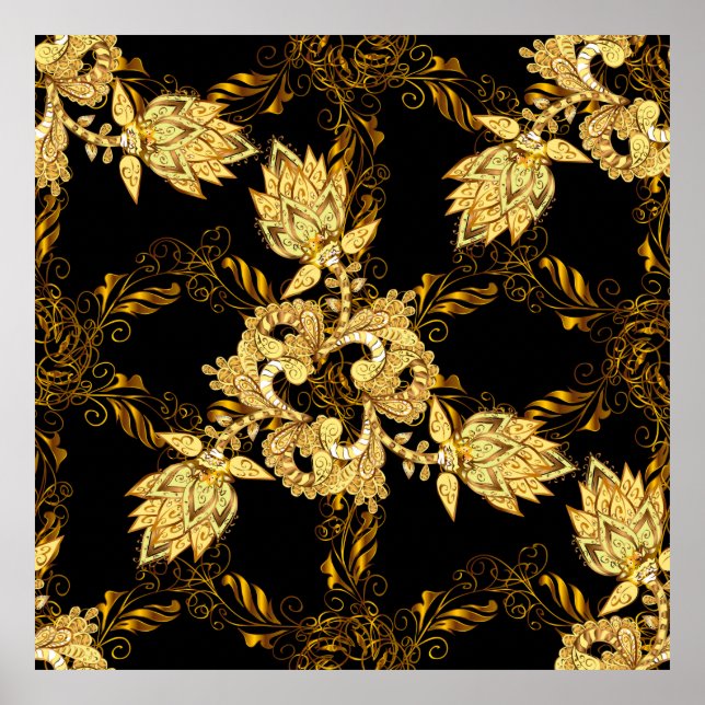 Nahtlose orientalische Ornamente im Barockstil Poster (Vorne)