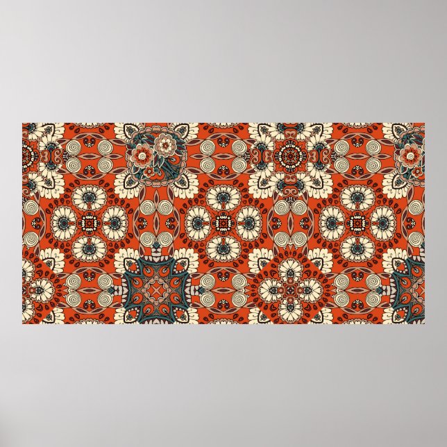 Nahtlose Ornamentalmuster mit Blumen und Paiseln Poster (Vorne)