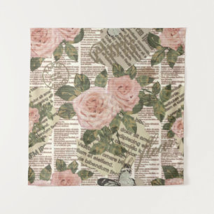 Nahtlose Pariser Tapete. Vintage Zeitung Wandteppich