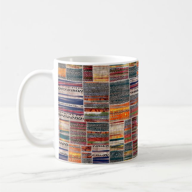 Nahtlose Patchwork-Collage-Mix-Quiltmuster-Druck Kaffeetasse (Links)