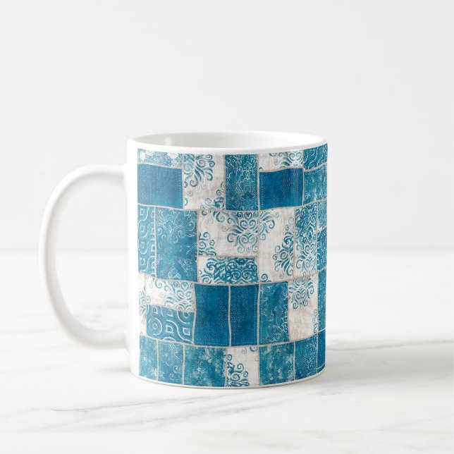 Nahtlose Patchwork-Collage-Mix-Quiltmuster-Druck Kaffeetasse (Links)