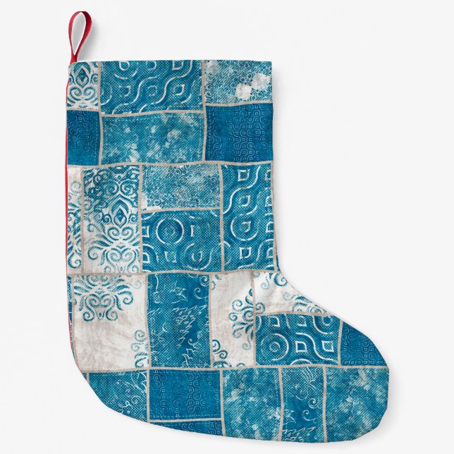 Nahtlose Patchwork-Collage-Mix-Quiltmuster-Druck Kleiner Weihnachtsstrumpf (Vorderseite)