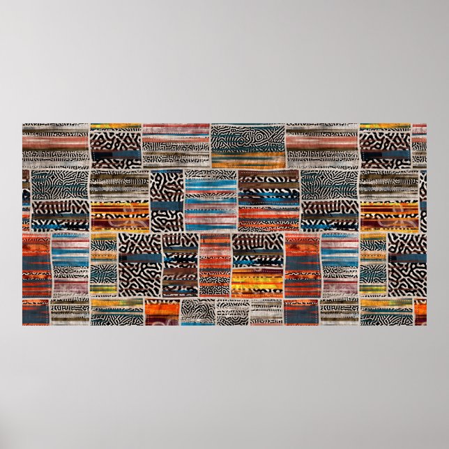 Nahtlose Patchwork-Collage-Mix-Quiltmuster-Druck Poster (Vorne)