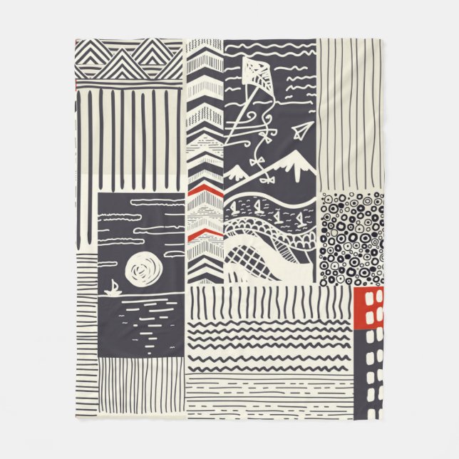 Nahtlose Patchwork-Muster aus abstrakten Doodles.  Fleecedecke (Vorderseite)