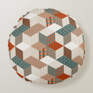 Nahtlose Patchwork-Muster mit Sternen. Vintag Rundes Kissen
