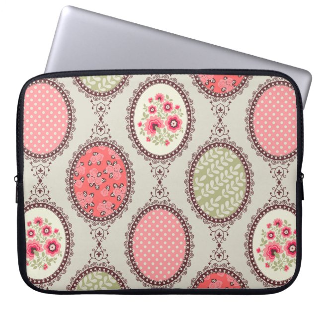 Nahtlose Patchwork Vintage Blumenmuster. Vintag Laptopschutzhülle (Vorderseite)