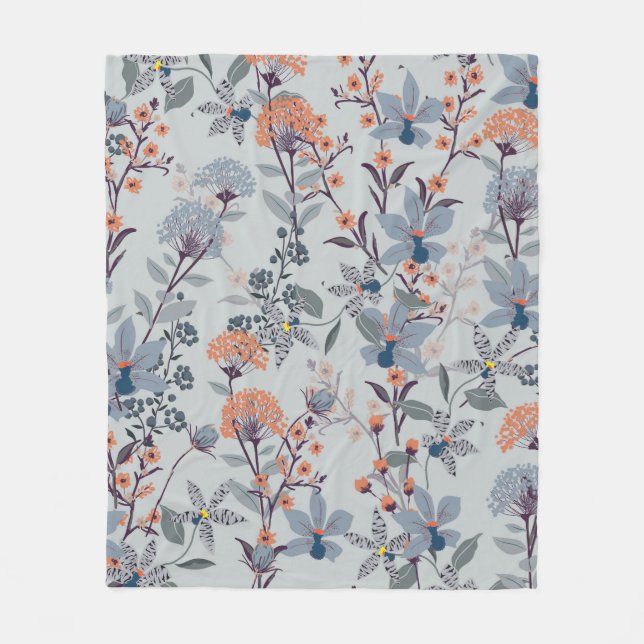 Nahtlose Patternwilde Blume, Abgeschieden auf blau Fleecedecke (Vorderseite)