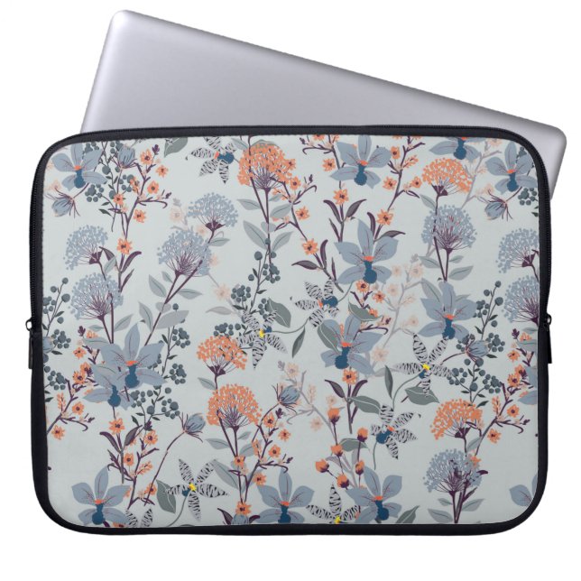 Nahtlose Patternwilde Blume, Abgeschieden auf blau Laptopschutzhülle (Vorderseite)
