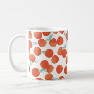 Nahtlose Pfirsichfrüchte, Sommermuster. Kaffeetasse