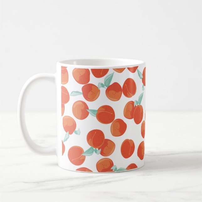 Nahtlose Pfirsichfrüchte, Sommermuster. Kaffeetasse (Links)