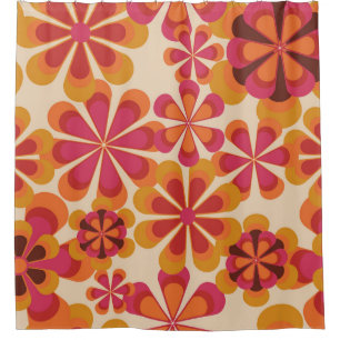 Nahtlose Retro-70er-Blumenmuster mit Vintagem Dai Duschvorhang
