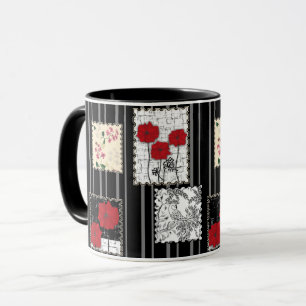 Nahtlose Retro Vintage Patchwork Quilt-Poppies Tasse