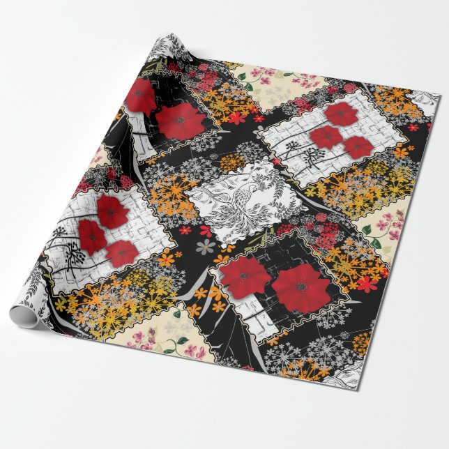 Nahtlose Retro-Vintage Patchwork-Steppdecke Geschenkpapier (Ungerollt)