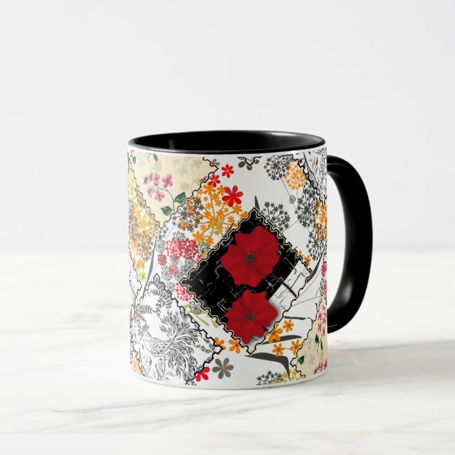 Nahtlose Retro-Vintage Patchwork-Steppdecke Tasse (VorderseiteRechts)
