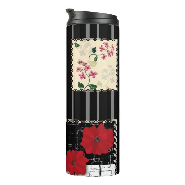 Nahtlose Retro-Vintage Patchwork-Stepppatches Thermosbecher (Nach rechts gedreht)