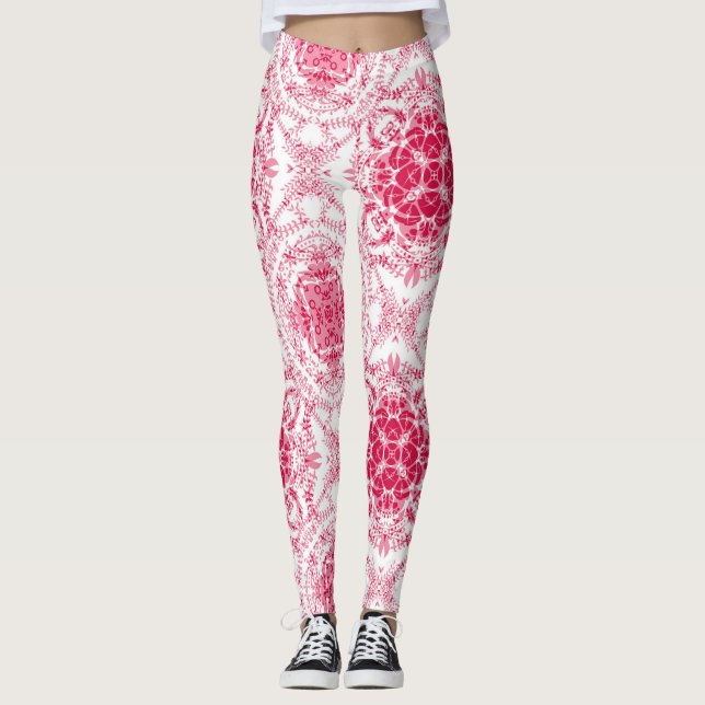 Nahtlose Retroromantik, rosa, weiße Spitzen, dekor Leggings (Vorderseite)
