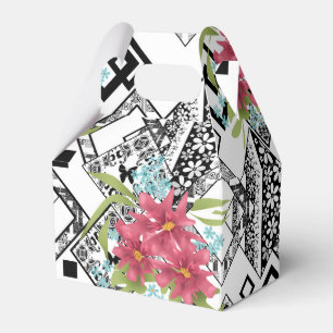 Nahtlose rosa Blume mit blumengeschmücktem Schwarz Geschenkschachtel