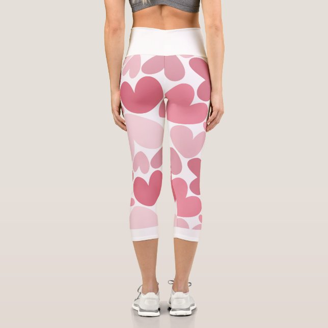 Nahtlose rosa Herzen Muster Leggings – Romantisch (Rückseite)