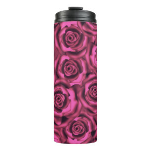 Nahtlose rosa romantische Seidensatin-Rose Blume Thermosbecher